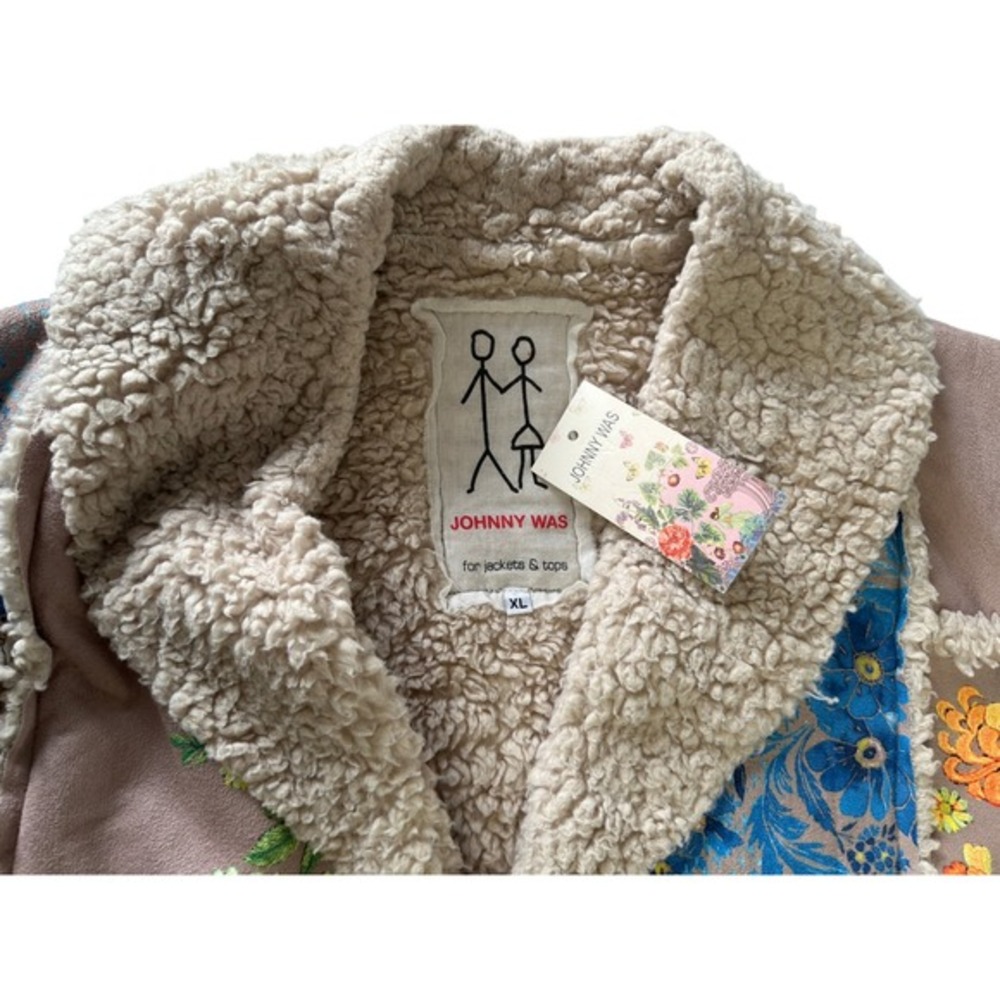 Johnny Was Steppa Sherpa Faux Suede‎ Coat XL Floral Patchwork Embroidered - Picture 9 of 12